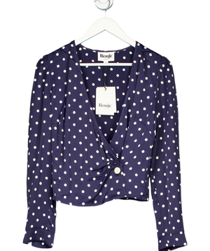 Rouje Paris Blue polka dot Tressie Long Sleeve Wrap Blouse UK 6