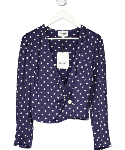 Rouje Paris Blue polka dot Tressie Long Sleeve Wrap Blouse UK 6