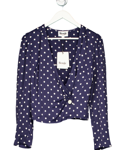 Rouje Paris Blue polka dot Tressie Long Sleeve Wrap Blouse UK 10