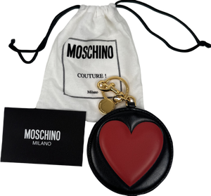 MOSCHINO Black Big Heart Calfskin Bag Charm / Keychain One Size