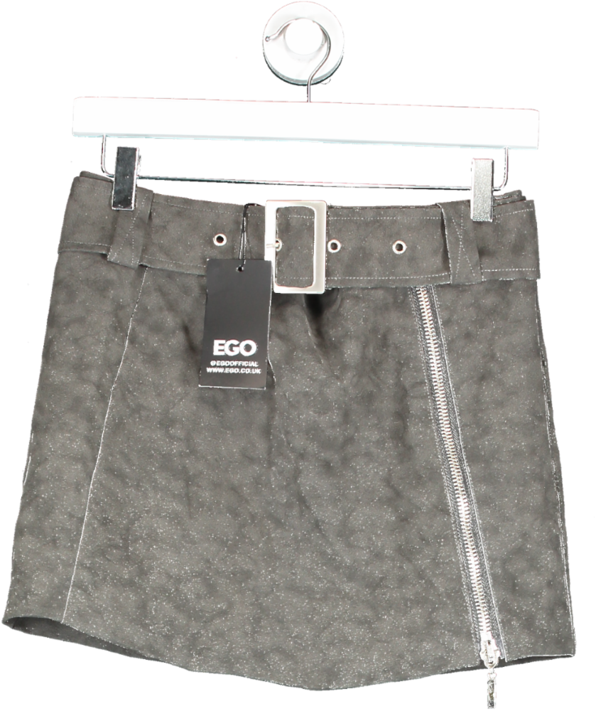 Ego Grey High Waist Zip Detail Split Leg Mini Skirt Co Ord UK 8