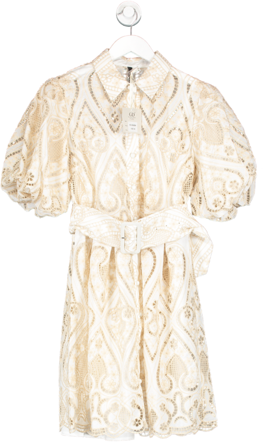 Law & Co Ivory / Beige Golden Days Broderie Puff Sleeve Creation Dress UK M