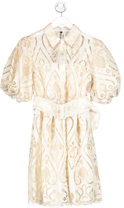 Law & Co Ivory / Beige Golden Days Broderie Puff Sleeve Creation Dress UK M