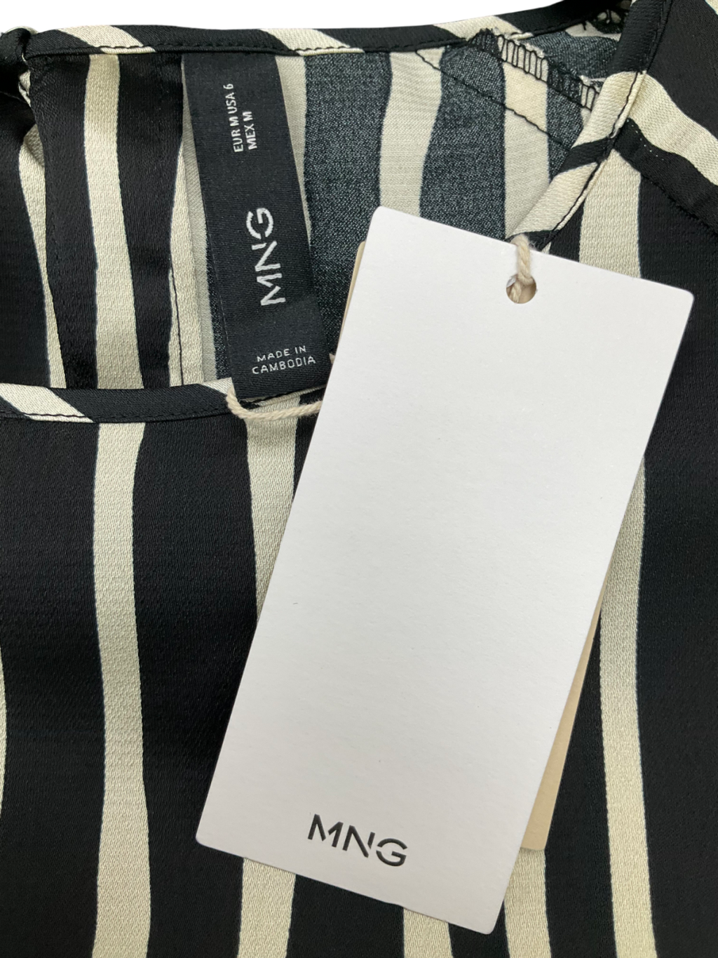 MANGO Black Striped Satin Top UK M