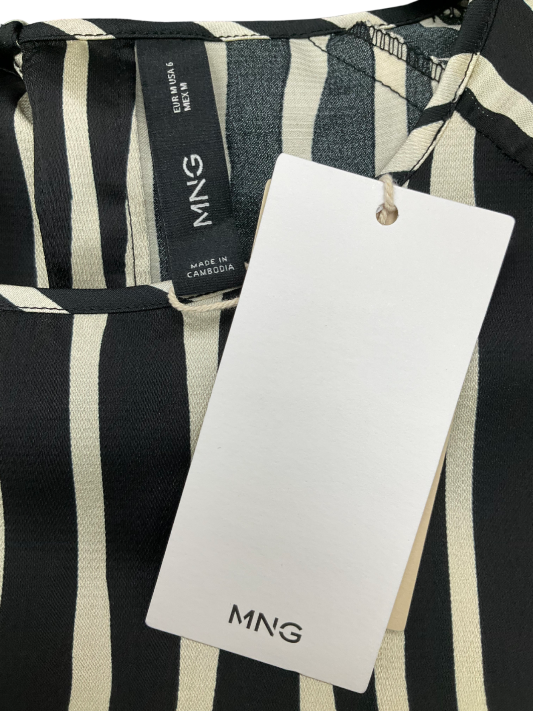 MANGO Black Striped Satin Top UK M