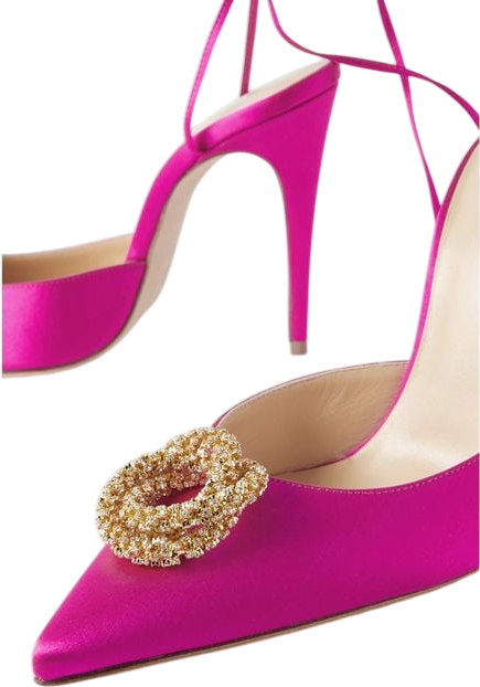 MAGDA BUTRYM Fuchsia Pink / Gold Crystal-embellished Satin High Heel Pumps UK 3 EU 36