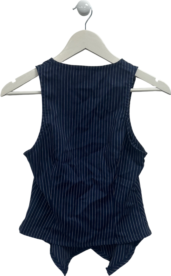 PrettyLittleThing Blue Navy Pinstripe Longline Waistcoat UK 8