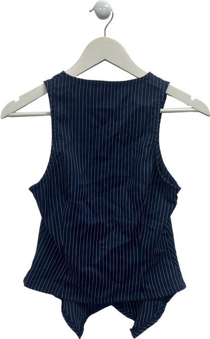 PrettyLittleThing Blue Navy Pinstripe Longline Waistcoat UK 8