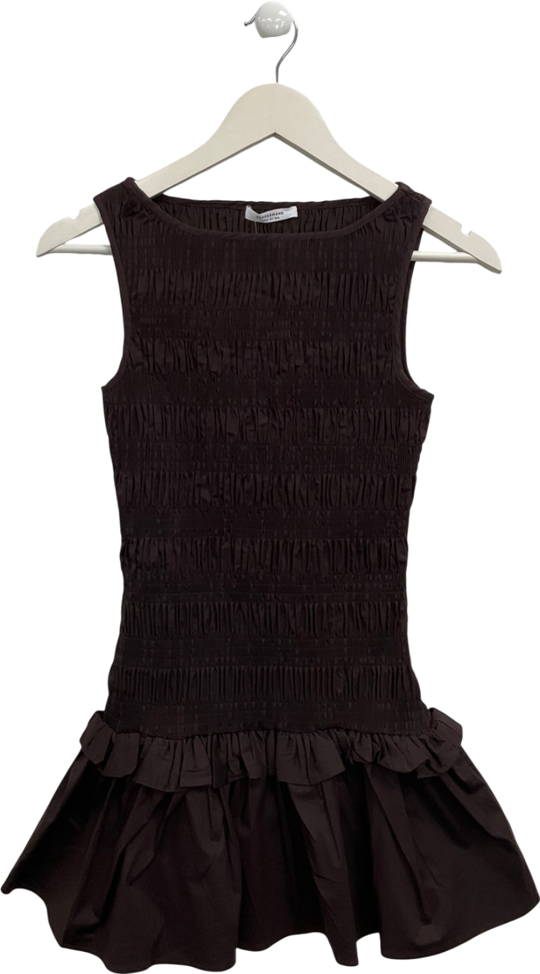 Pepper Mayo Brown Garden Kiss Shirred Mini Dress UK 8