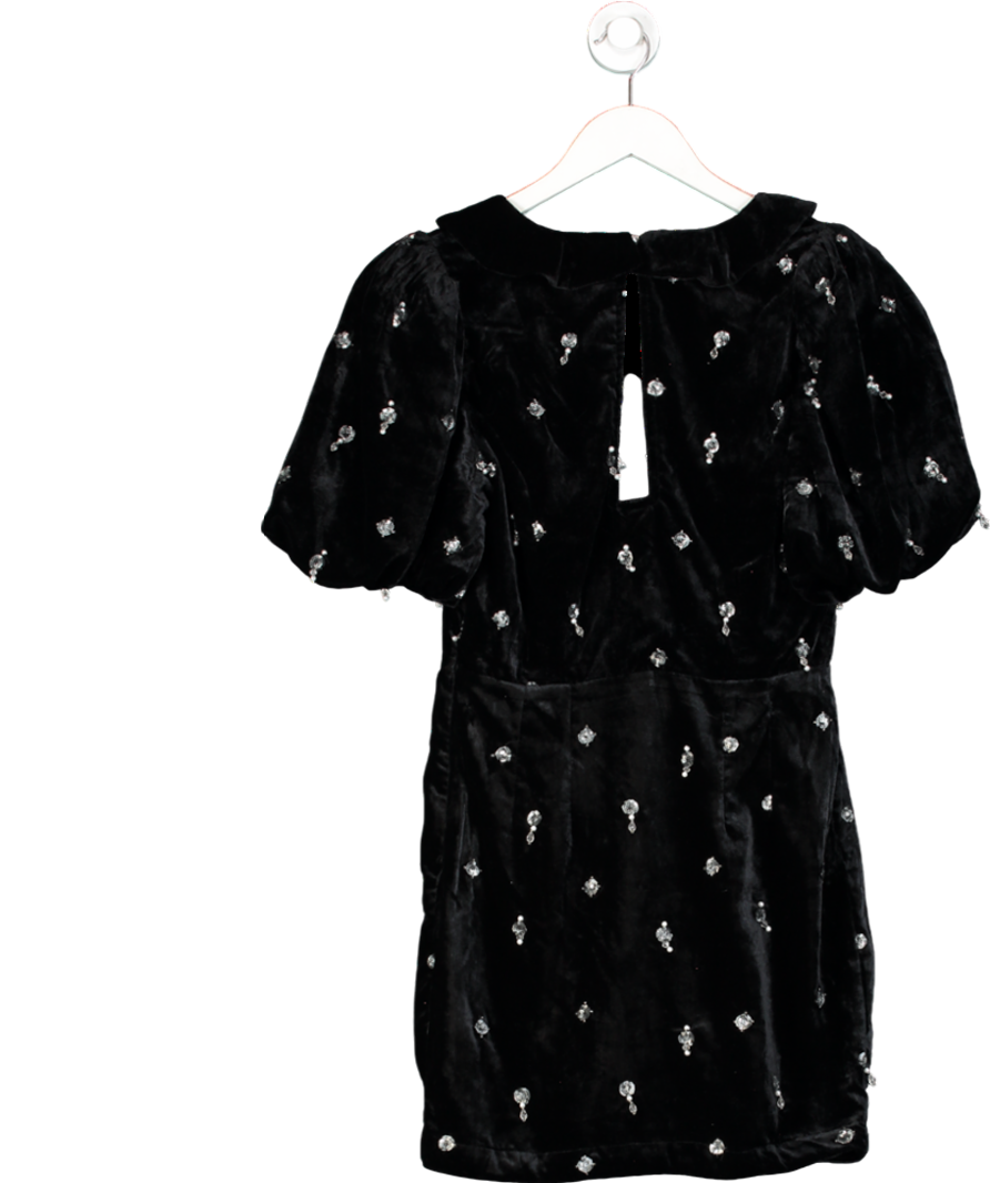 Maeve Black Short-sleeve Embellished Velvet Mini Dress UK 12