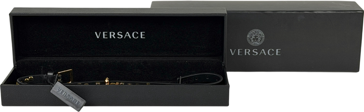 VERSACE Black / Gold Medusa Studded Leather Choker Necklace in Box