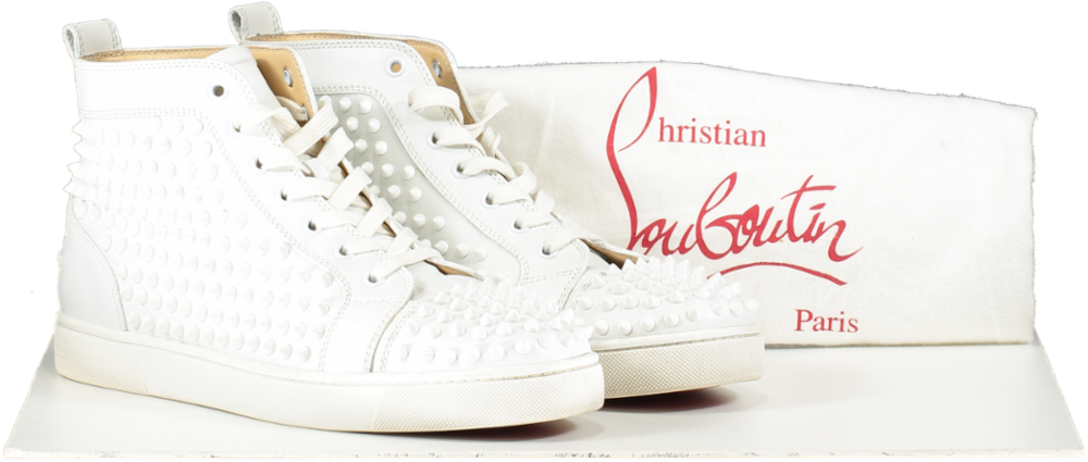 Christian Louboutin White Spiked Full-grain Leather High-top Sneakers UK 8.5 EU 42.5 👞
