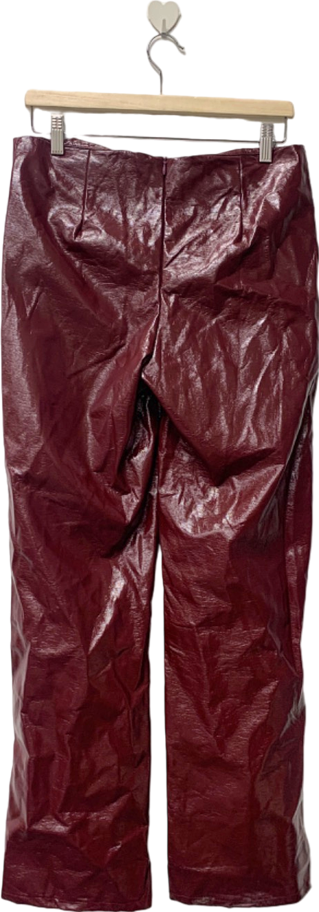 PrettyLittleThing Burgundy Faux Leather Trousers UK 10