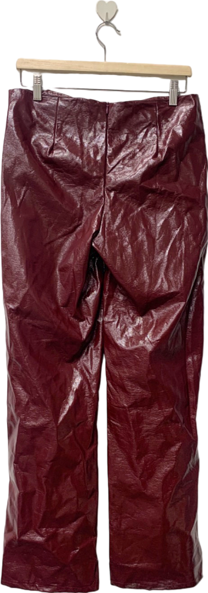 PrettyLittleThing Burgundy Faux Leather Trousers UK 10