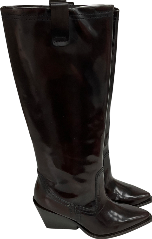 Next Chocolate Brown Premium Leather Knee High Heeled Western Boots UK 5 EU 38 👠