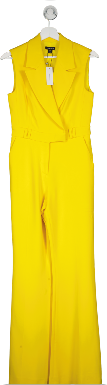 Karen Millen Yellow Compact Stretch Viscose Flared Jumpsuit UK 8