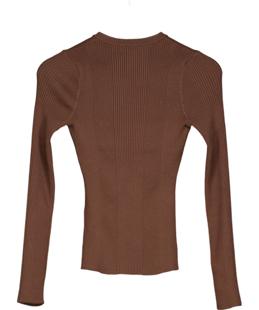 Karen Millen Brown Premium Rib Knit Crew Neck Top UK S