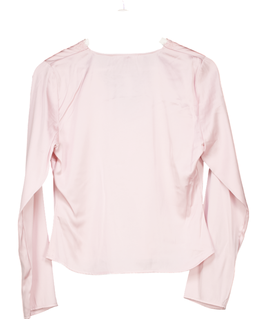 Abercrombie & Fitch Pink Long-sleeve Lace-trim Tie-front Top UK S