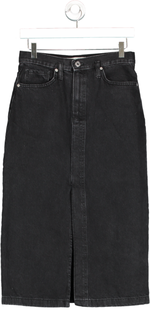 MANGO Black Split Detail Denim Skirt UK S