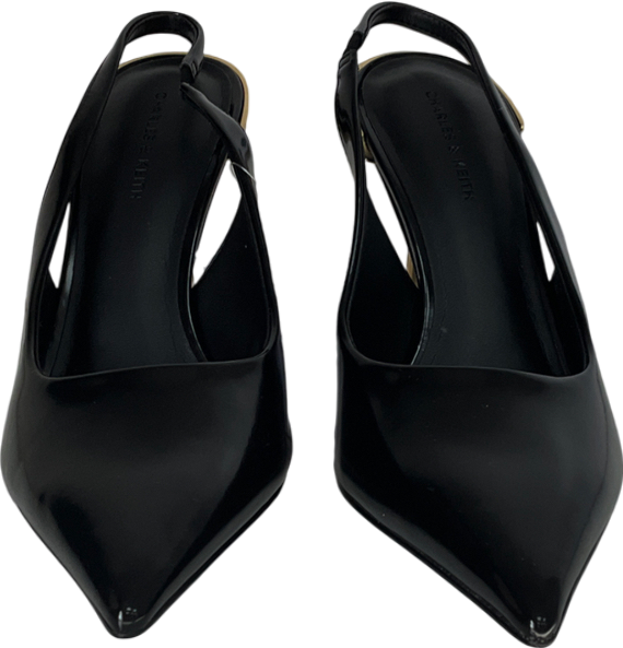 Charles & Keith Black Metallic-heel Pointed-toe Slingback Pumps UK 5 EU 38 👠