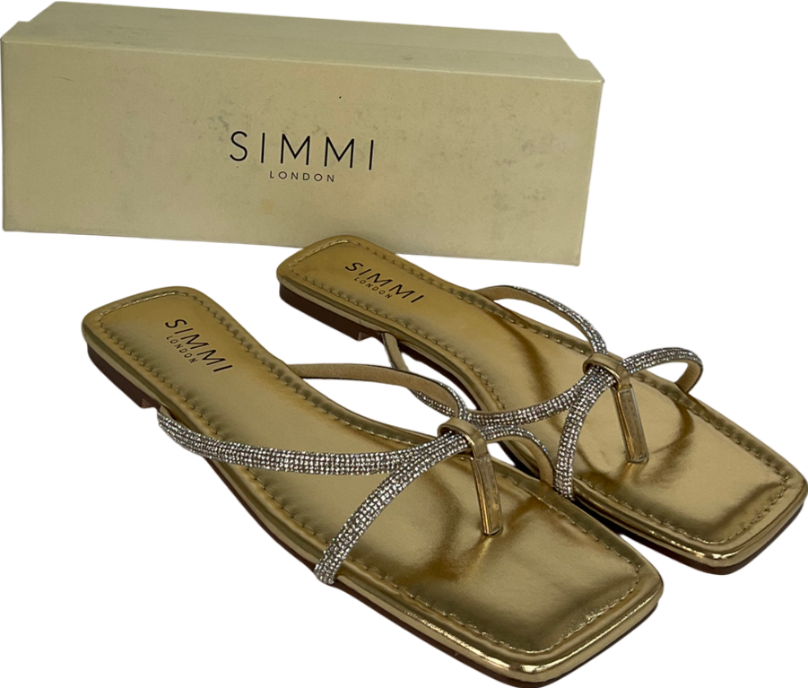 Simmi London Metallic Aviva Bling Sandals In Gold UK 5 EU 38 👠