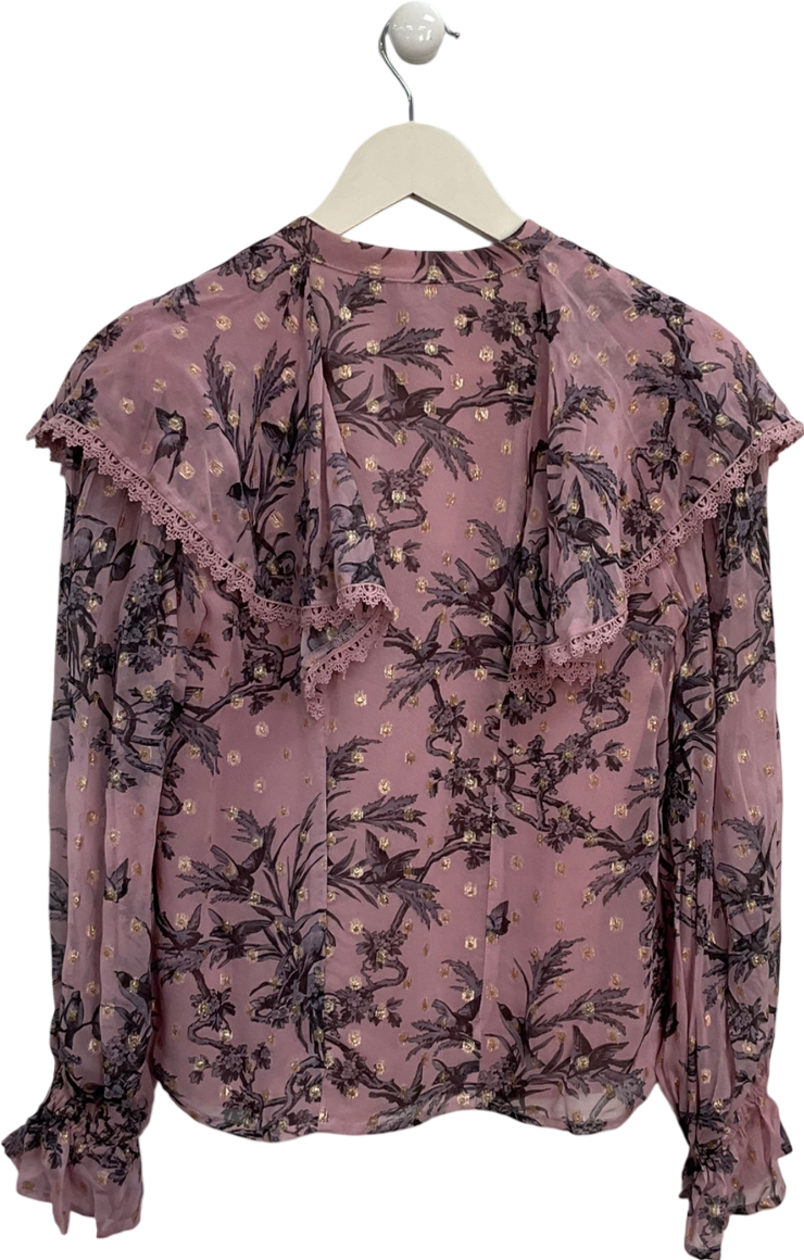 Love & Roses Pink Bird Print Blouse UK 8