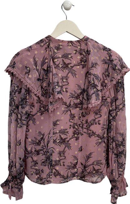 Love & Roses Pink Bird Print Blouse UK 8