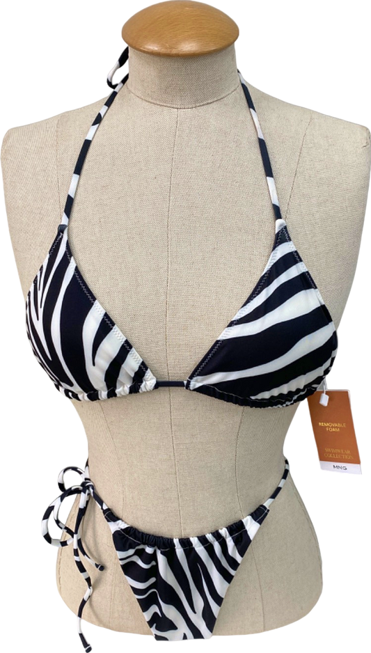 Mango Black and White Zebra Print Bikini Top Size S Bottoms Size M