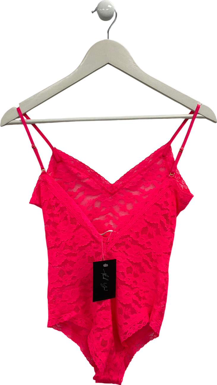 Anthropologie Pink V Neck Lace Bodysuit UK XS