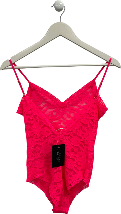 Anthropologie Pink V Neck Lace Bodysuit UK XS