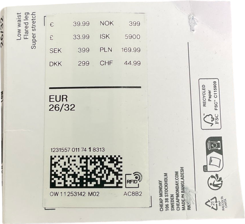 Cheap Monday Blue Low Waist Flared Leg Super Stretch Jeans W26