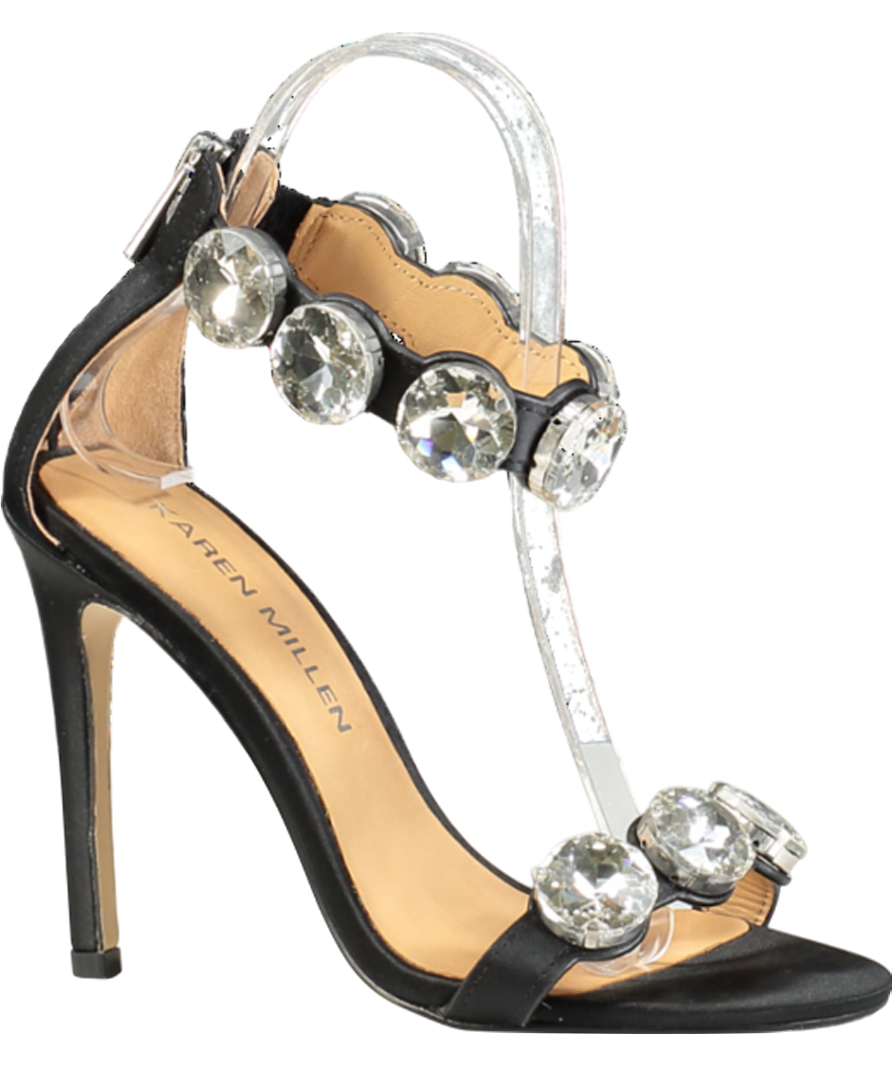 Karen Millen Black Crystal Stone Double Strap Stiletto Heel UK 3 EU 36 👠