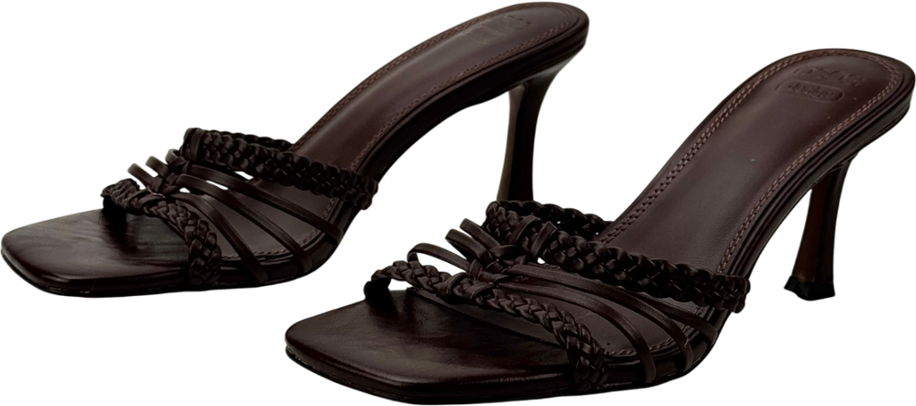 ASOS Design Hazel Plaited Cage Mid Heeled Mule In Chocolate Brown UK 4 EU 37 👠