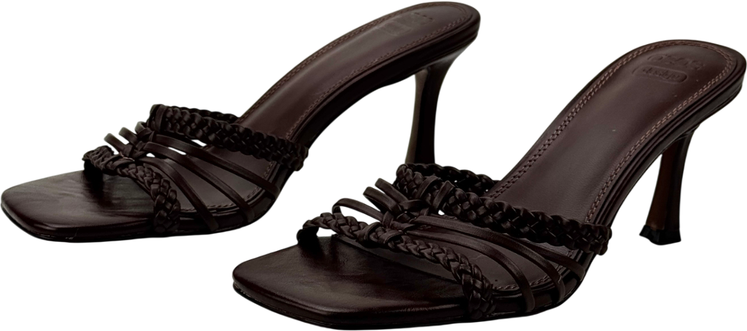 ASOS Design Hazel Plaited Cage Mid Heeled Mule In Chocolate Brown UK 4 EU 37 👠