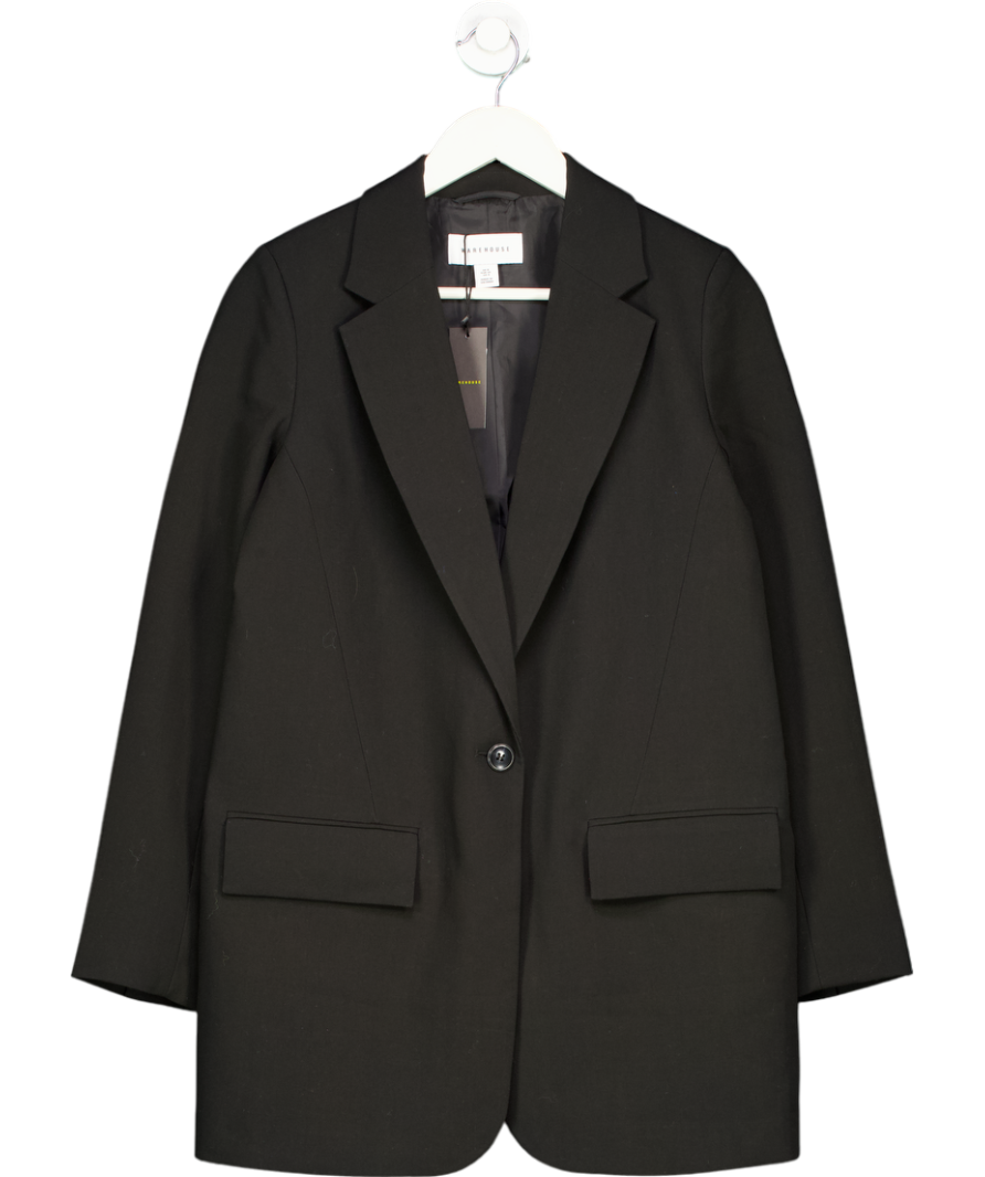 Warehouse Black Crepe Longline Single Breasted Blazer UK 8