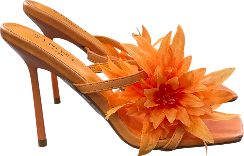 SIMMI London Vaughan Heeled Mule Sandal With Flower Detail In Orange UK 6 EU 39 👠