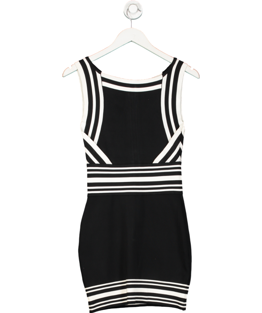 Balmain Black Square Neck Stripe Mini Dress UK 10