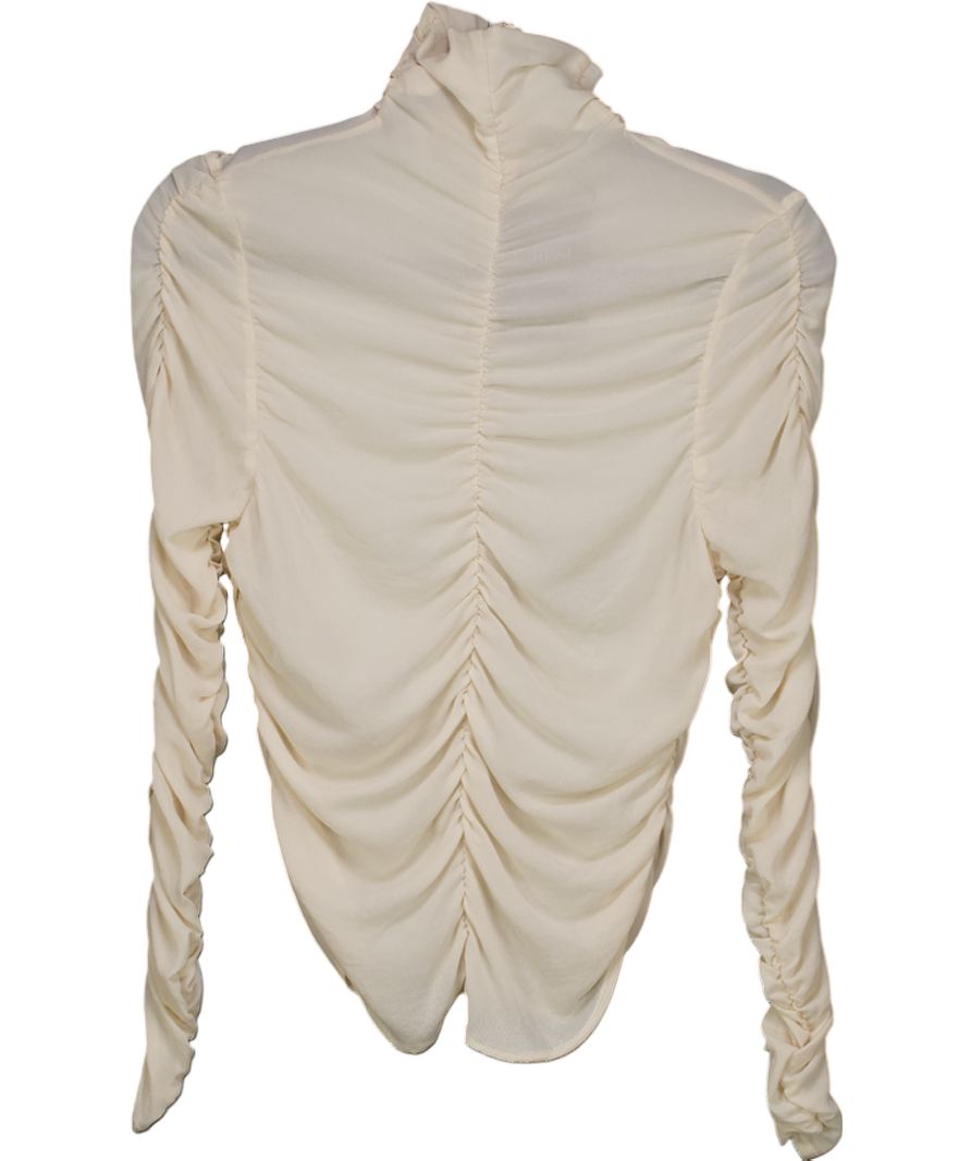 ZARA Cream High Collared Draped Blouse UK XS