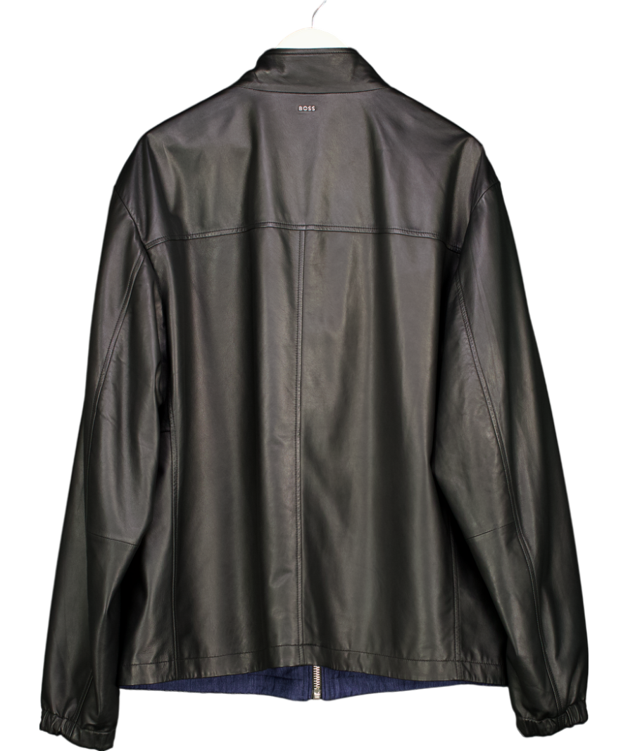 BOSS Black Nappa Leather / Blue Denim Reversible Bomber Jacket 48R UK XXXL
