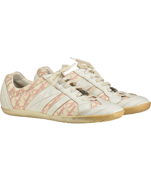 Dior Vintage White Leather / Pink Diorissimo Pattern Trainers UK 7 EU 40