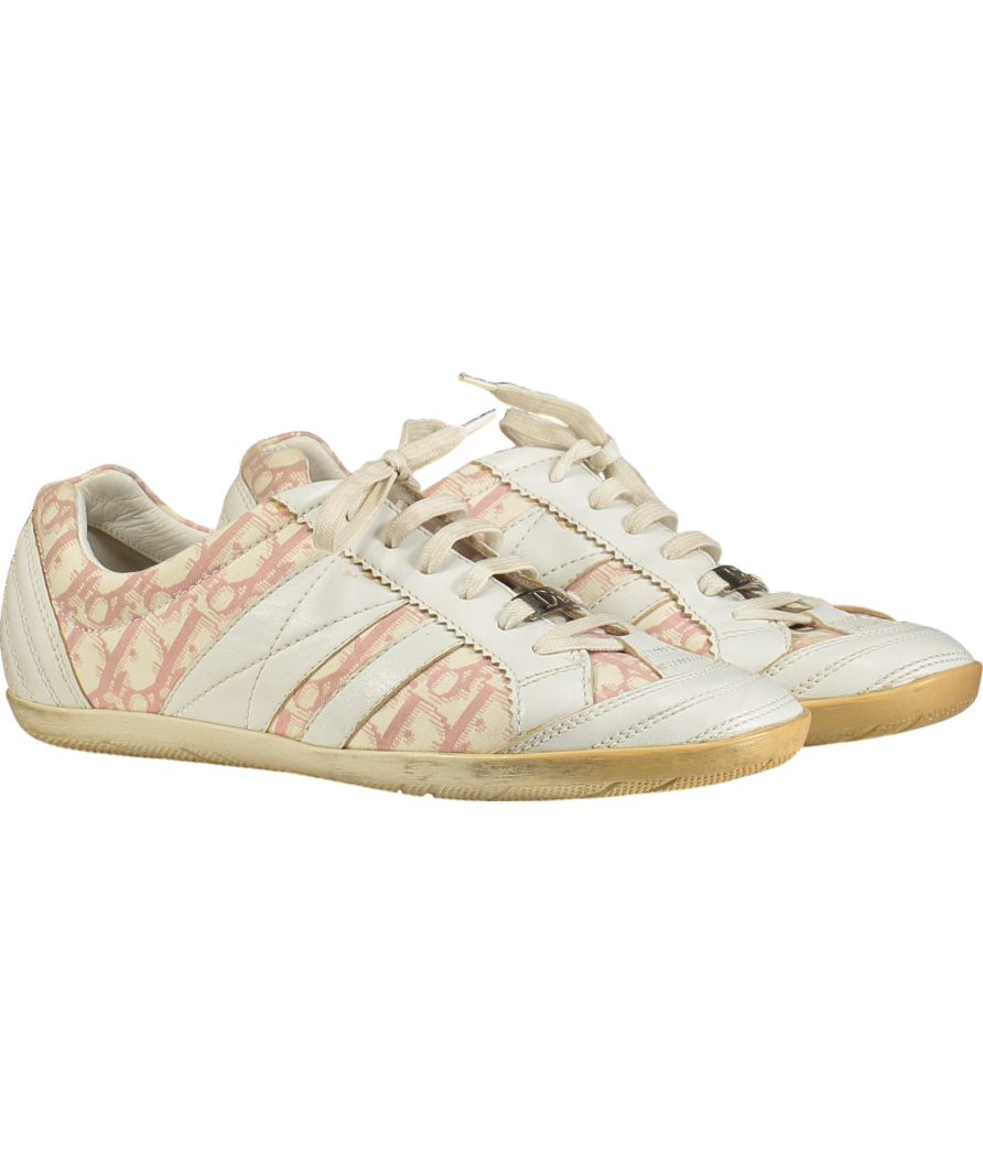 Dior Vintage White Leather / Pink Diorissimo Pattern Trainers UK 7 EU 40 👠
