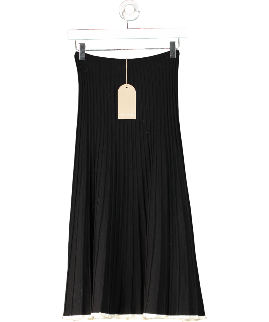 Meshki Black Jolene Contrast Rib Knit Midi Skirt UK XS