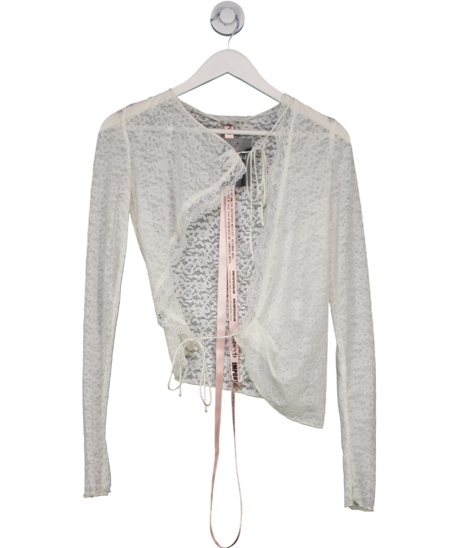 House of CB White Leala Ivory Floral Lace Trim Top UK XS