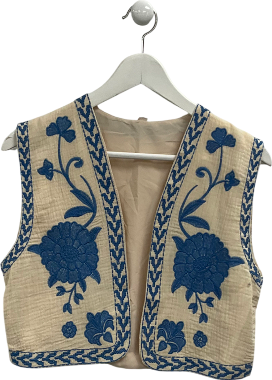 Beige Vintage Embroidery Flower Cardigan UK M