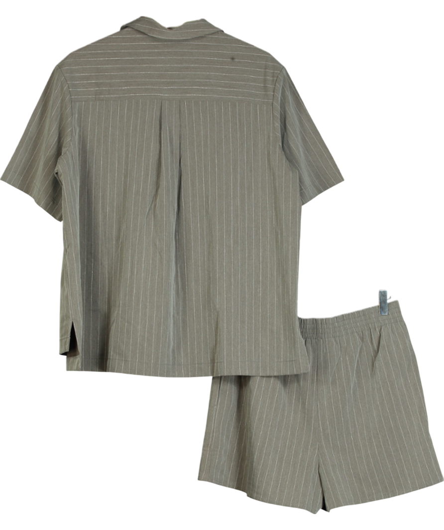 Topshop Grey Pinstripe Short Sleeve Shirt & Short Set UK 10