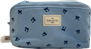 The Flat Lay Co. Makeup Box Bag - Ditsy Bows Blue Embroidered Velvet One Size