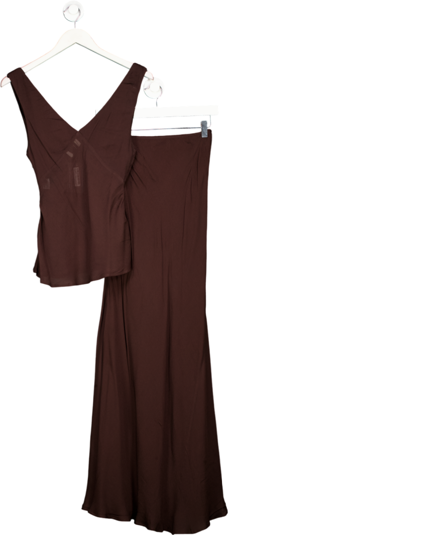 DISSH Chocolate Brown Chiffon Top And Maxi Skirt Set UK 6