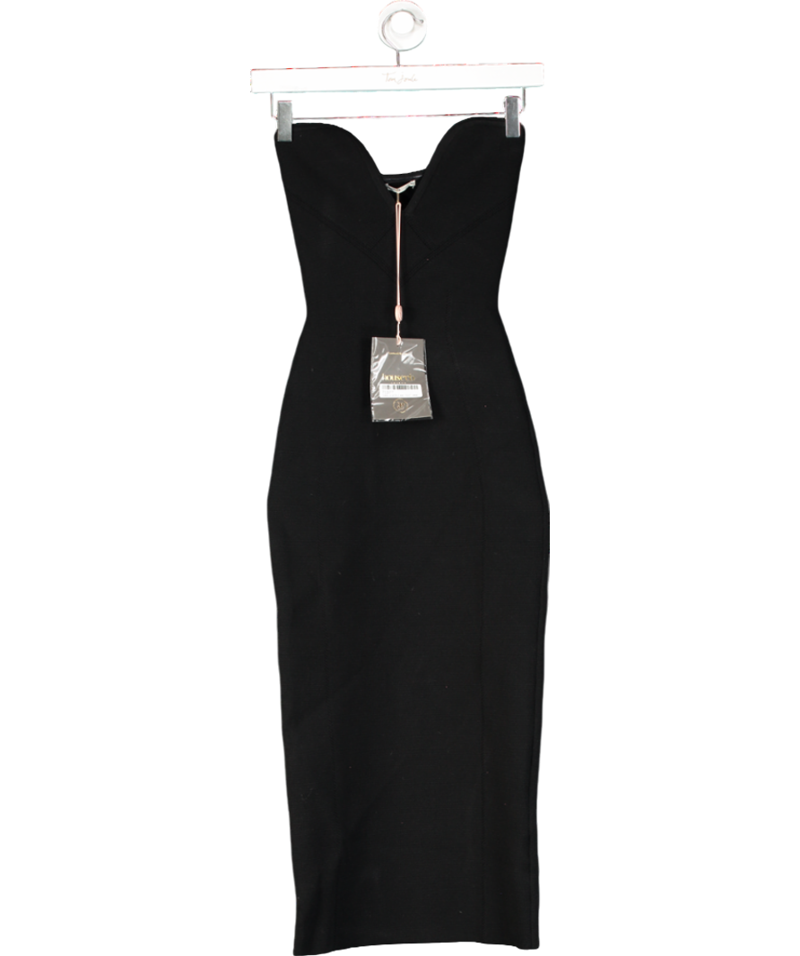 House of CB Black Strapless Knit Midi Dress UK 6