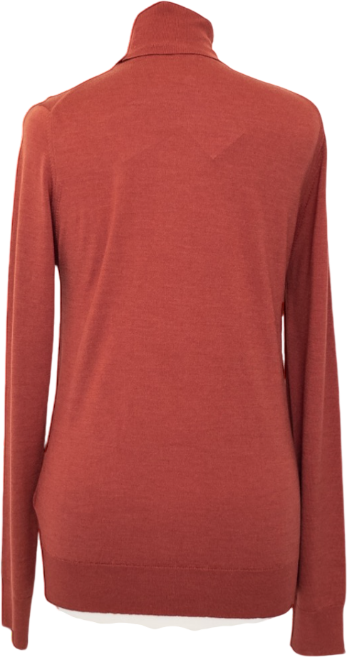 SUNSPEL Rust Brown Luxury Merino Wool & Silk Blend Roll Neck Jumper UK XS