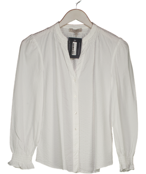Hobbs White Seersucker Blouse With Shirred Cuffs UK 8